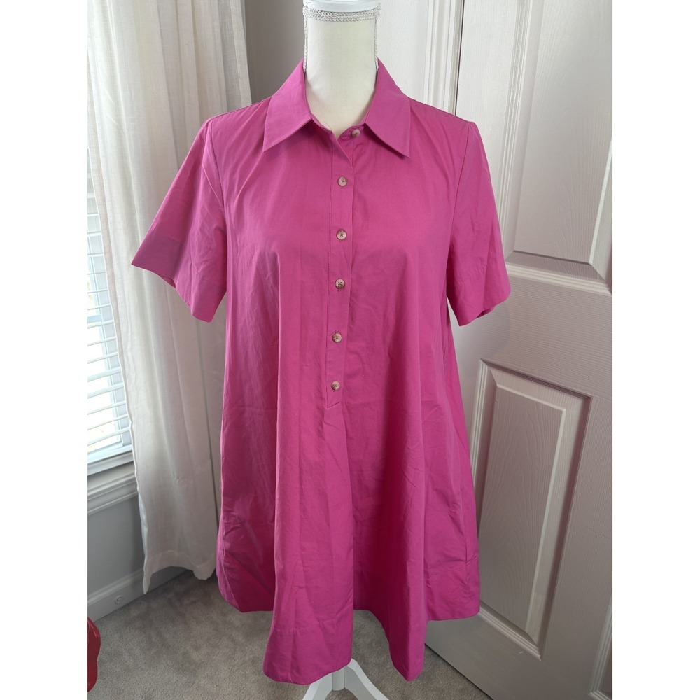 by Anthropologie Shirt Dress Women S Pink Excellent Cotton Poplin Short Sleeve